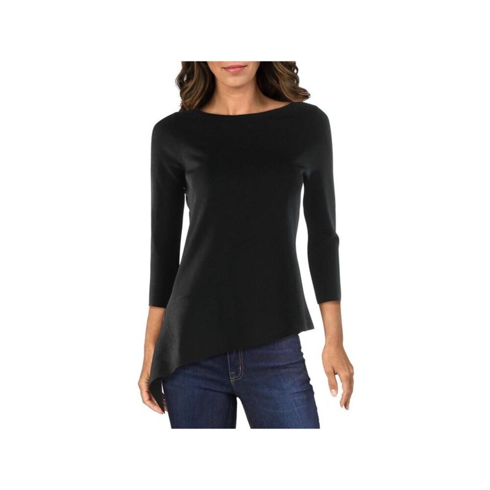 ANNE KLEIN Womens Black 3/4 Sleeve Jewel Neck Sweater XS